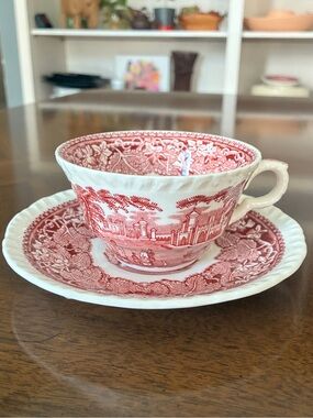 VTG Mason’s Vista Pink Red Transferware Ironstone Teacup & Saucer Lovely!